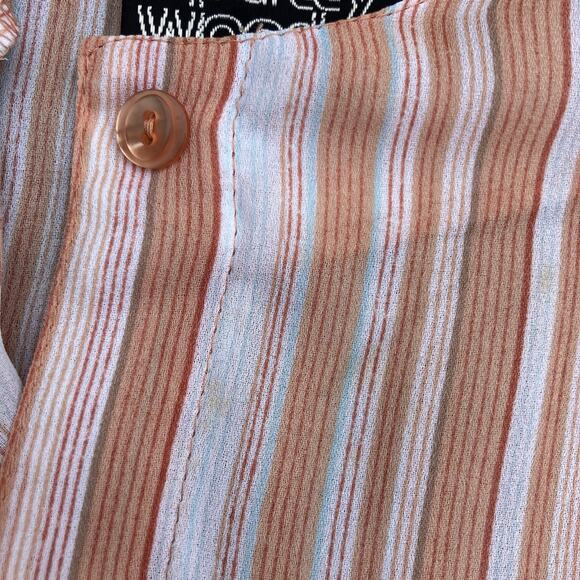 Vintage 70s striped button up blouse, short puff sleeve, cinched tie waist, prep - Picture 10 of 11